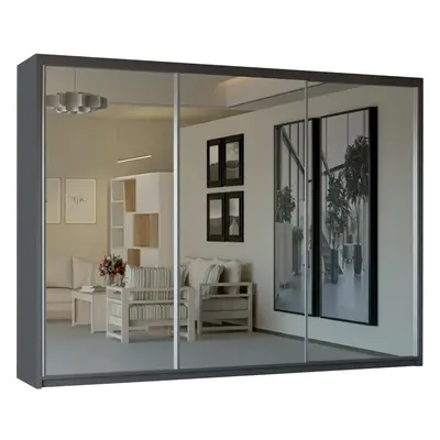 (Grey) Modern Mirror Slidding Door Wardrobe 250cm