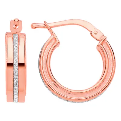 Jewelco London Ladies Rose Gold-Plated Sterling Silver Square Tube Moondust Groove Hoop Earrings