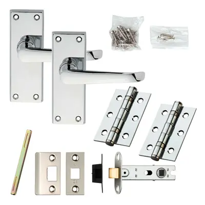 Door Handle & Latch Pack Chrome Victorian Straight Lever Backplate x 42mm