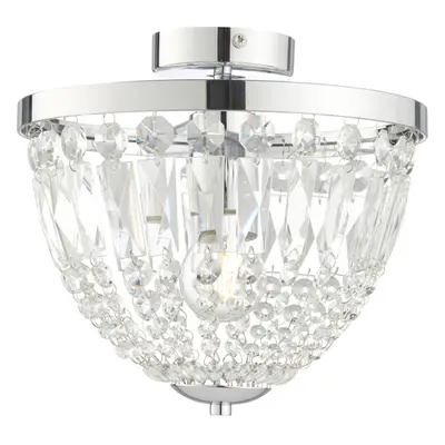 Decorative Flush Bathroom Ceiling Light Fitting - Clear Glass Faceted Crystals