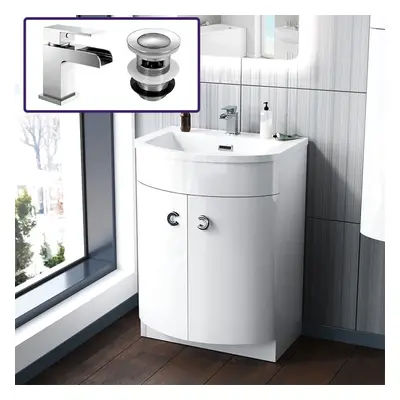 Nes Home White Freestanding Basin Vanity Unit With Basin Mixer Tap With Waste