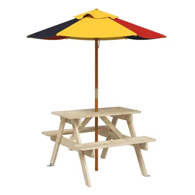 (brown and multicolour) vidaXL Picnic Table for Kids with Umbrella Water Play Table Solid Wood F