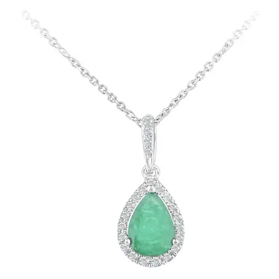 Jewelco London 9ct White Gold Round 8pts Diamond Pear 0.6ct Emerald Teardrop Pendant Necklace in