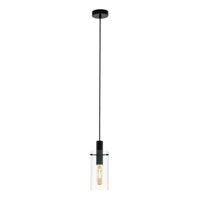 Pendant Ceiling Light Colour Black Shade Clear Glass Minimalist Bulb E27 1x60W