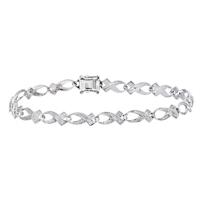 Jewelco London 9ct White Gold Round 3pts Diamond Crossover Ribbon Kiss Link Bracelet - PBCAXL020