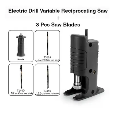 (B:Â Electric Drill Variable Reciprocating Saw+3Pcs Saw Blade) Reciprocating Saw Attachment Adap