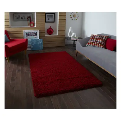 (Red, 120cm x 170cm) Vista Plain Shaggy Pile Rug Machine Made Polypropylene Floor Mat