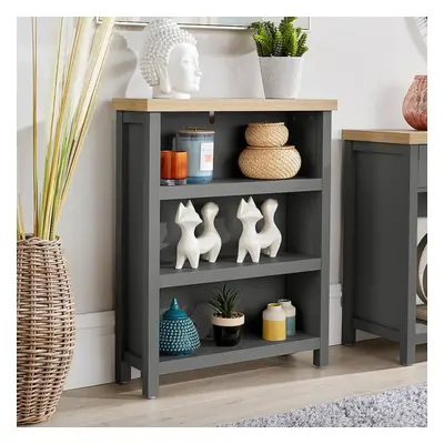 Low Bookcase Display Unit Dark Grey Oak Bookshelves Storage Two Tone