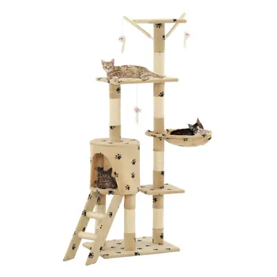 vidaXL Cat Tree with Sisal Scratching Posts 138cm Beige Paw Prints Play Tower