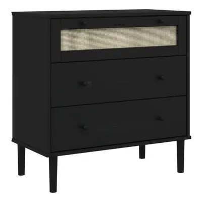 (black) vidaXL Drawer Cabinet File Drawer Chest SENJA Rattan Look Solid Wood Pine