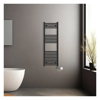 (Black, 1200x400mm) Pre-filled Electric Curved Heated Towel Rail Radiator Thermostatic