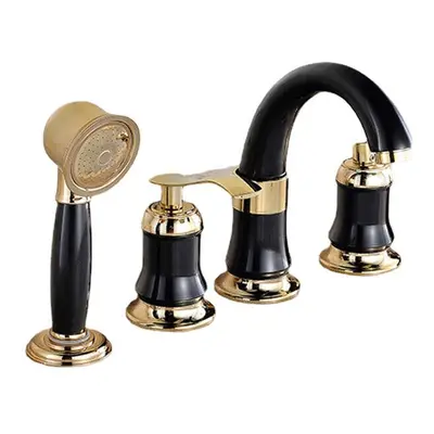 4PCS Bathroom Faucet Handles Widespread Basin Water Mixer Brass Tap With Showerhead