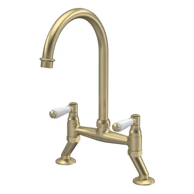 Traditional Bridge Mixer Kitchen Tap with Lever Handles - Brushed Brass