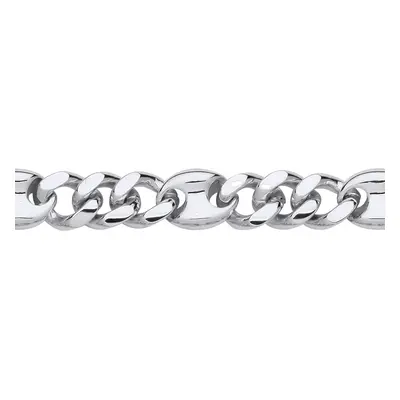 Jewelco London Mens Rhodium Plated Sterling Silver Coffe Bean Curb 3+1 4+1 Chain Bracelet 9mm 8.