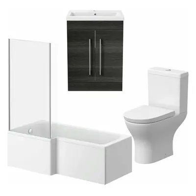 Bathroom Suite 1700mm LH Shape Bath Screen WC Basin Vanity Unit Charcoal Grey