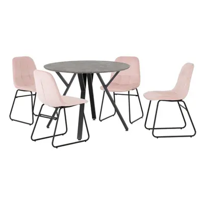 (Baby Pink Velvet) Athens Concrete Effect/Black Round Dining Set with Lukas Chairs - Table with 