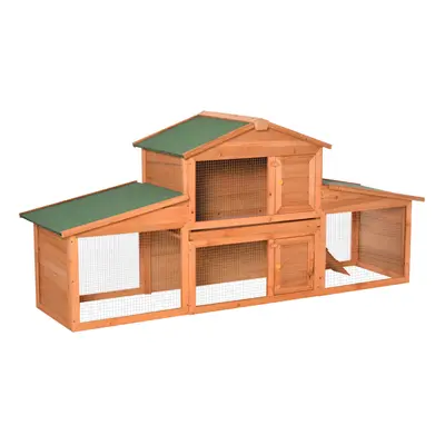 PawHut Deluxe Fir Wood Rabbit Hutch 2-Tier Metal Guinea Pig Small Animal House