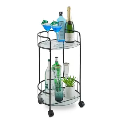 Stylish Black Drinks Trolley Two Glass Shelves Black With Castor