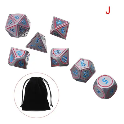 () 7Pcs Double Color Polyhedral Metal Game Dices Kit Children Digital Education Number Entertian