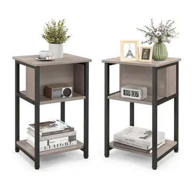 Nightstand 3-Tier End Table w/ Storage Shelf for Small Spaces