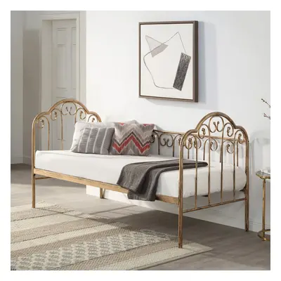 (Brass, No Trundle) Knebworth French Shabby Chic Living Room Bedroom Metal Day Bed Frame w Optio