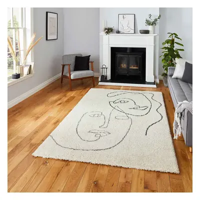 (A175 Cream/Grey, x cm) Nordic Scandi Tribal Shaggy Rugs Abstract Large Thick Pile Warm Cosy Rug