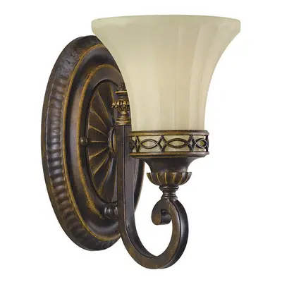 Wall Light Fluted Glass Shade Detailed Carved Wall Plate Walnut LED E27 60W