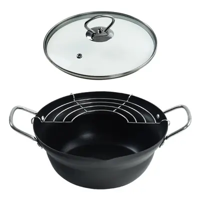 (24cm, Type B) 20/24CM Fryer Non Stick Chip Pan Casserole Pot Glass Lid for Kitchen