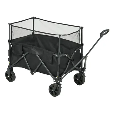 Outsunny 180L Folding Garden Trolley Wagon Cart w/ Extendable Side Walls, Black