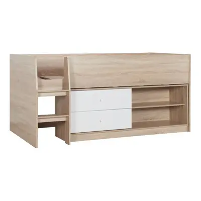 Birlea Leyton High Cabin Bed with Drawers & Shelves- 3ft Single - White & Oak