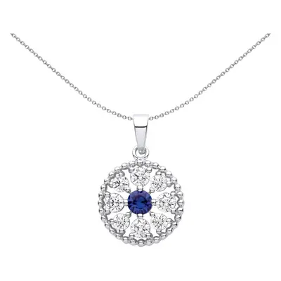 Jewelco London Ladies Rhodium Plated Sterling Silver Blue CZ Beady Blue Eyes Circle Pendant Neck