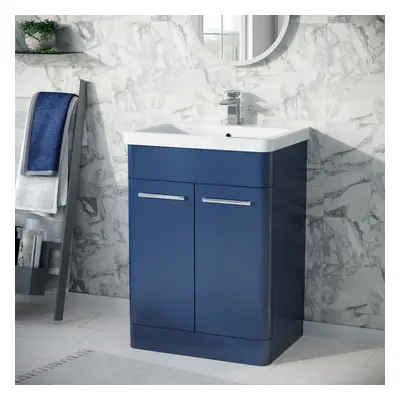 Nes Home Afern 600mm Freestanding Vanity Unit Cabinet and Wash Basin Royal Blue