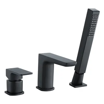 Designer Matte Black Bath Filler Taps with Shower Handset Mixer