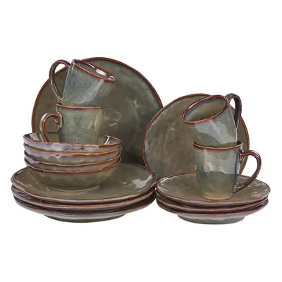 Set of Dinnerware THYME Stoneware Dark Green