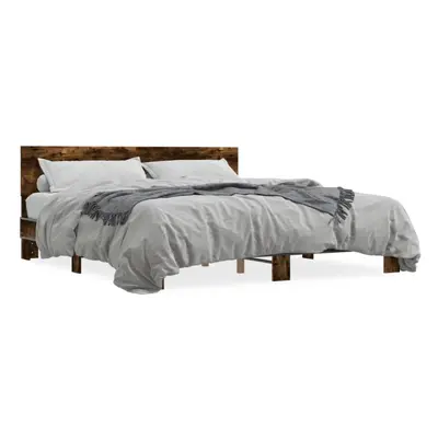 (smoked oak, x cm) vidaXL Bed Frame Home Bed Base Sonoma Oak 90x200 cm Engineered Wood and Metal