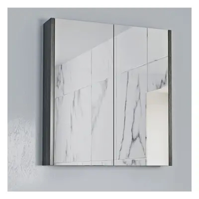 600 x 650mm Charcoal Grey Double Door Bathroom Mirror Storage Cabinet