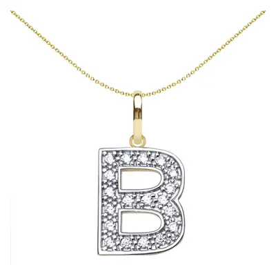 Jewelco London Solid 9ct Yellow and White Gold Cubic Zirconia 15mm San Serif Block Font Initial 