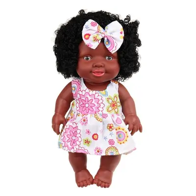 () 25CM Cute Soft Silicone Joint Movable Lifelike Realistic African Black Reborn Baby Doll for K