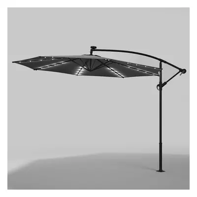 (Dark Grey) 3m Garden Hanging Parasol Sun Shade Patio Banana Umbrella Cantilever with LED