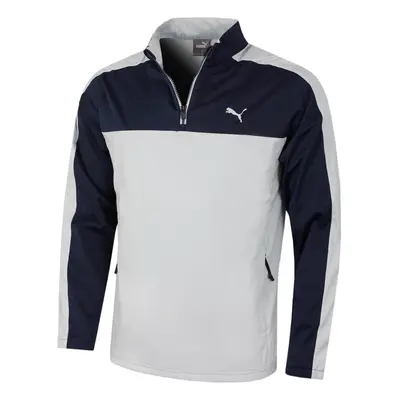 (S, Navy Blazer/High Rise) Puma Golf Mens Momentum Woven Quarter Zip Water Repellent Sweater