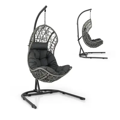 Hanging Egg Chair w/ Stand Patio Wicker Hammock Chair w/ Cushion