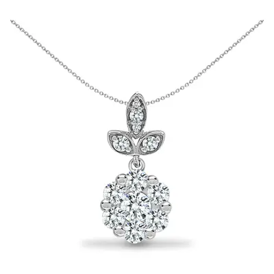 Jewelco London Solid 18ct White Gold Pave Set Round G SI1 0.35ct Diamond Fleur de Lis Cluster Dr