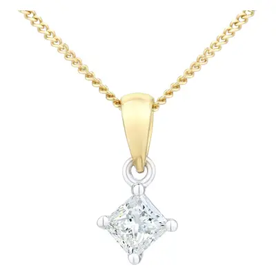 Jewelco London 18ct Yellow Gold Princess 1/4ct Diamond Solitaire Pendant Necklace inch 46cm - PP