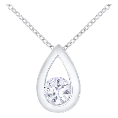 Jewelco London 9ct White Gold Round 1/4ct Diamond Solitaire Pendant Necklace inch 46cm - PP0AXL1