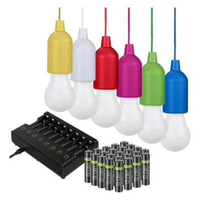 Valiant Hanging String Lights 6Pk, x AAA Batteries + Charger