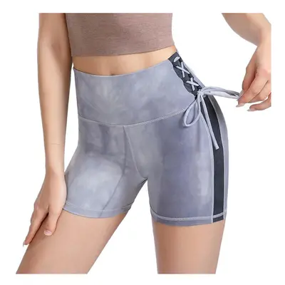 (Light Purple, M) Women High Waist Stretchy Compression Tie Dye Booty Yoga Shorts