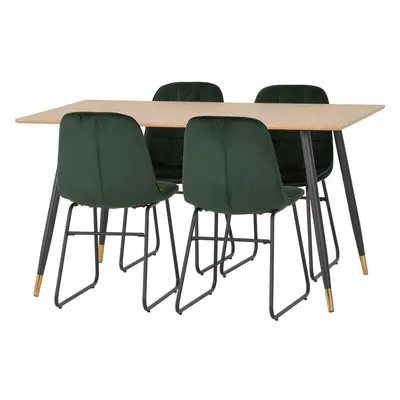 Hamilton Dining Set with Lukas Chairs Medium Oak Effect Green Velvet