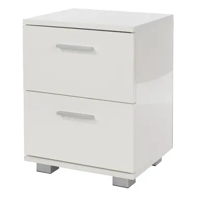 Bedside Cabinet Table High Gloss Finish White Nightstand Drawers Metal Feet