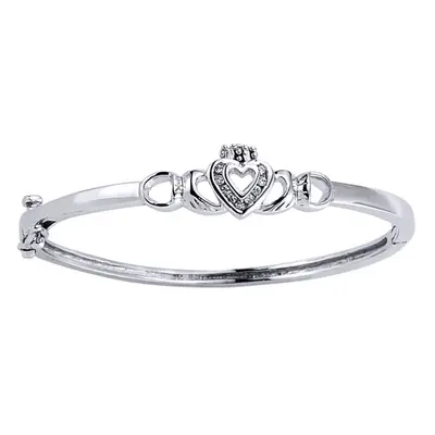 Jewelco London Girls Sterling Silver Cubic Zirconia Claddagh Baby Bangle Bracelet - BN20