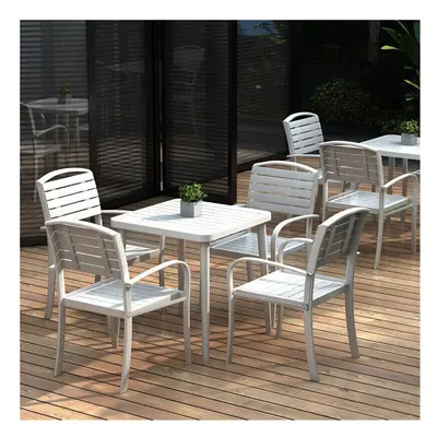 (4 x White Chair Only) Garden Patio Dining Table Chair Outdoor Bistro Tables Parasol Hole